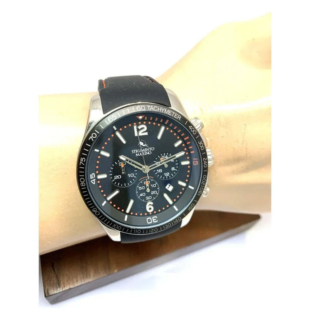 Strumento Marino Men's Watch SM115 Quartz Chronograph Black Dial Rubber Strap
